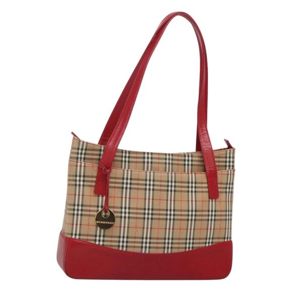 BURBERRY Nova Check Shoulder Bag Canvas Beige Gold Auth 123426 - Picture 1 of 14